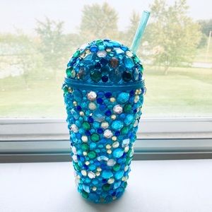 5/$25 Custom Blue Green Bling Dome Tumbler Cup